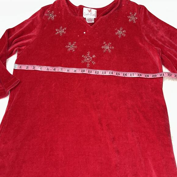 Quacker factory red velour snowflake dress house coat size medium - Picture 4 of 11